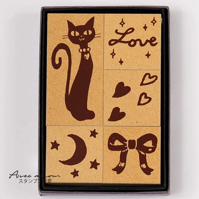ファッションスタンプ-黒猫-【スタンプ オリジナルスタンプ かわいいスタンプ ネコ ねこ 猫 リボン ハート LOVE】