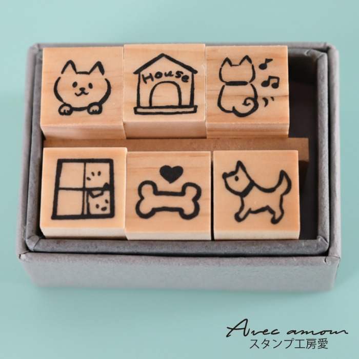 Rakuten - ミニスタンプ6本セット【イヌ　子犬　動物　ワンポイントスタンプ はんこ ハンコ ハンドメイド かわいいスタンプ　】