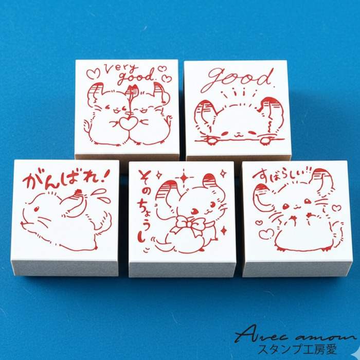 先生スタンプ5個セット【すばらしい　good　がんばれ　Very good　そのちょうし 】【先生スタンプ ごほうびスタンプ　かわいいハンコ　ゴム印】