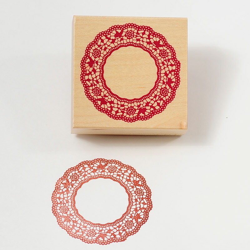 -蚤の市スタンプ-【かわいいスタンプ　ハンコ スタンプ　アンティークスタンプ　レースフレーム】【手..