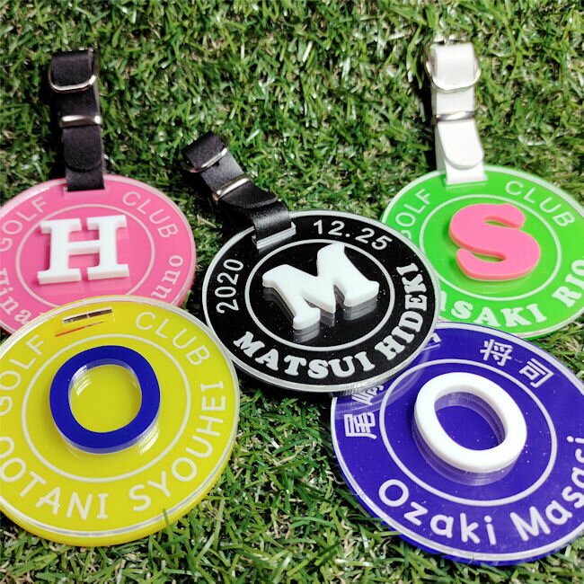 ゴルフ ネームプレート 立体イニシャル丸型 サークル 透明 直径7cm カラー5色 ゴルフ