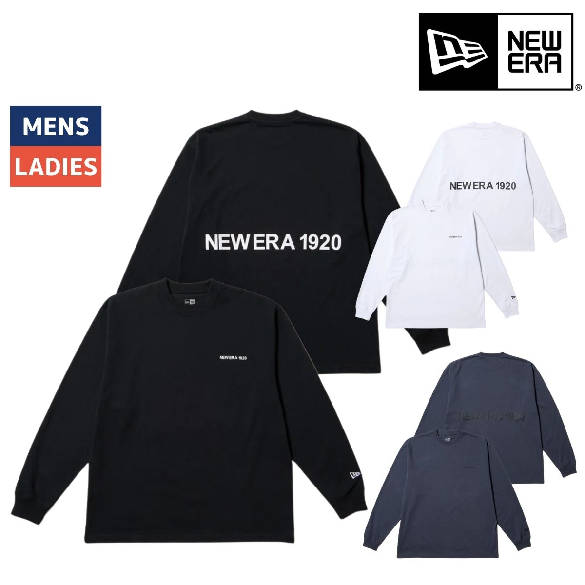 ニューエラ NEW ERA 長袖 オーバーサイズド コットン Tシャツ NEW ERA 1920 ユニセックス ブラック ホワイト グレー カジュアル シャツ 長袖 ロンT 8oz バックプリント 14682697.4682696.4682695