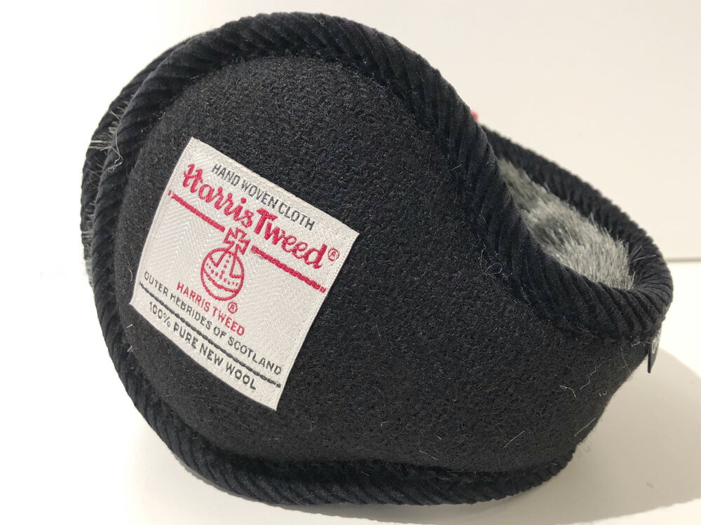 アベレージ　averageハリスツイードイヤーマフ　無地ブラック“HARRIS TWEED” Ear Muffler BLACK SOLID[ バックアーム イヤーウォーマー..