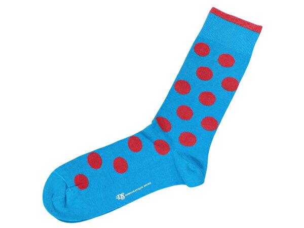 DEMOCRATIQUE SOCKS ORIGINALS DOTCOM“シーブルー/レッド” [デモクラティック メンズクルーソックス 靴下 北欧 ドット 水玉]【父の日】【ギフト】【贈り物】簡易ラッピング無料