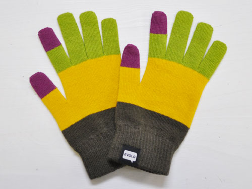 EVOLG by Lubic TORI-CO グリーン/イエロー/オリーブ [エヴォログ ニットグローブ スマートフォンなどタッチパネル対応手袋 マルチボーダー]【メール便対応】のサムネイル