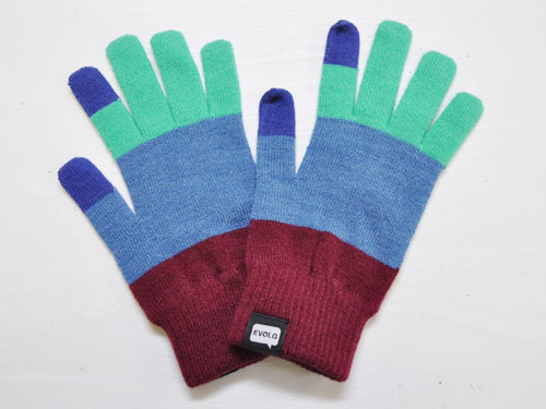 EVOLG by Lubic TORI-CO エメラルド/スティールブルー/ダークレッド [エヴォログ ニットグローブ スマートフォンなどタッチパネル対応手袋 マルチボーダー]【メール便対応】のサムネイル