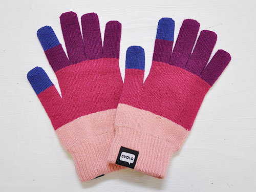 EVOLG by Lubic TORI-CO パープル/チェリー/ライトピンク [エヴォログ ニットグローブ スマートフォンなどタッチパネル対応手袋 マルチボーダー]【メール便対応】のサムネイル
