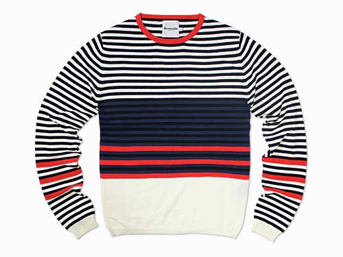 RESTERODS “BRENT” knitted sweater ウィンターホワイト [レステロッズ ハーフボーダーニットセーター マルチストライプ]