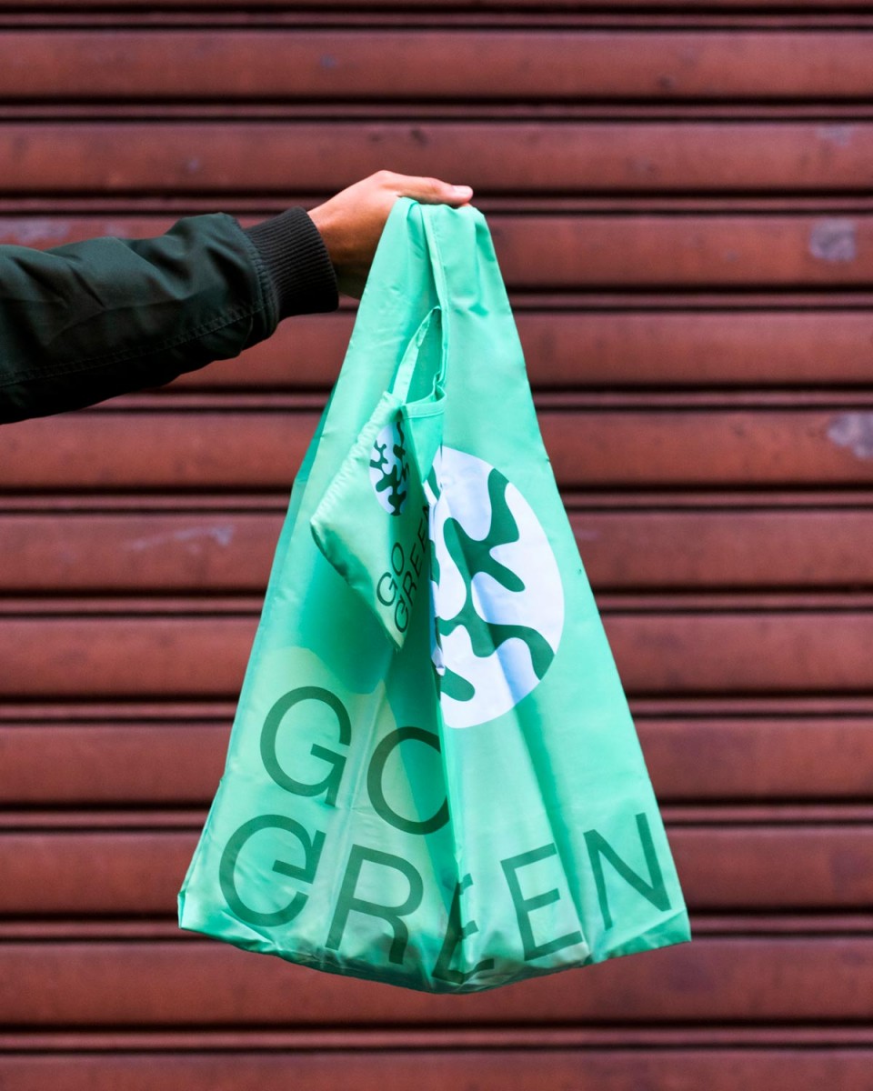 WOOD'D "GO GREEN BAG"Reusable Polyester Bag「レジ袋要りません。から始めてみませんか？」地球にちょっとだけ優しいこと。