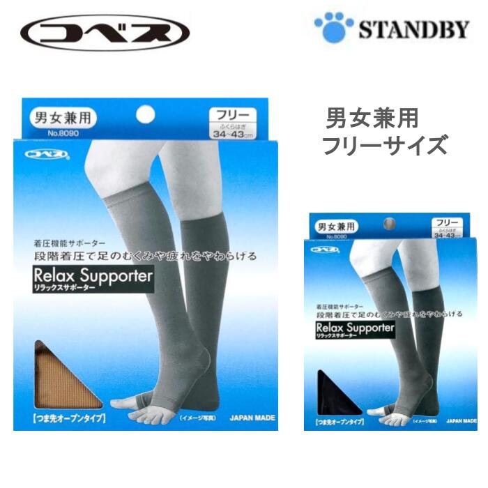 【コベス】 着圧機能サポーター 着圧ソックス つま先オープン サイズフリー 男女兼用 2枚入り 日本製