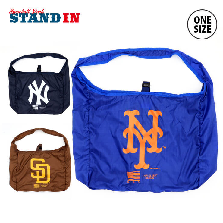 INFIELDER DESIGN×MLB ショルダー エコバッグ MLB SHOULDER ECOBAG MLB-183 ヤンキース メッツ パドレス 肩掛け ショルダーバッグ エコバッグ ランドリーバッグ お出かけ アウトドア