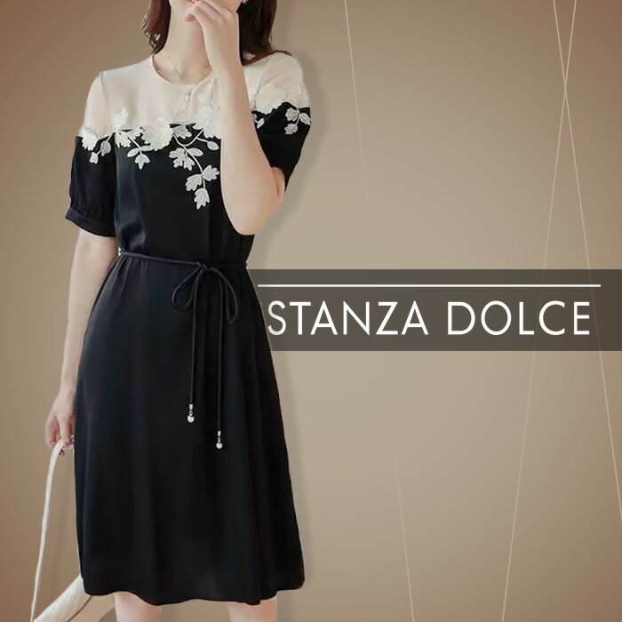 楽天STANZA DOLCE【特別クーポン配布中！】 ワンピース レディース きれいめ 花柄 フラワー 刺? フレア 上品 パーティー 無地 バイカラー 半袖 20代 30代 40代 50代 60代 春夏 [NO.12-82-978]（3388） スーパーセール