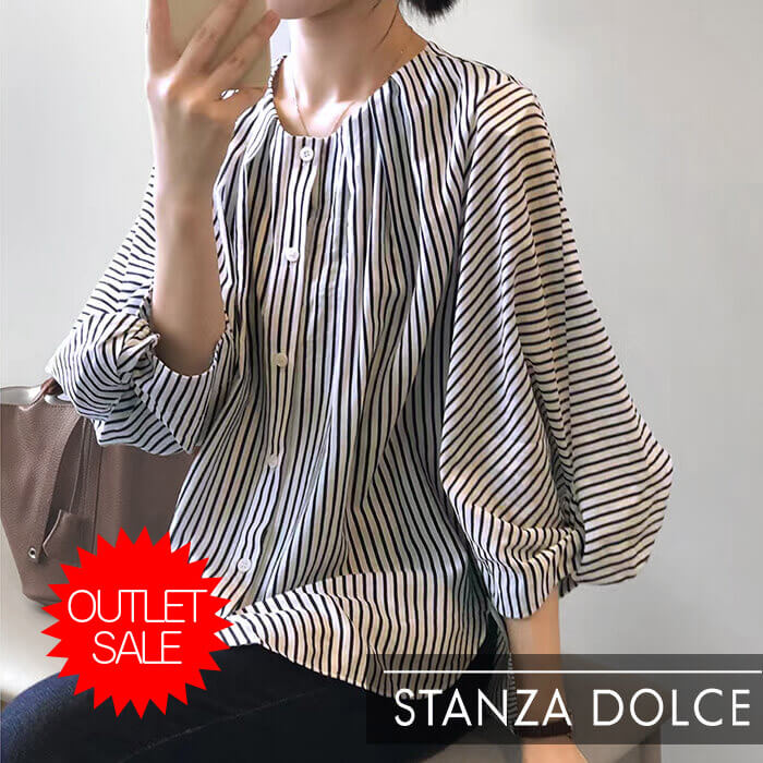 【訳あり・OUTLET商品】ストライプとぽわん袖の甘辛バランスが絶妙なトップス[NO.12-101-168bss_os](7812) スーパーセール クリスマス 新春 プレゼント スーパーセールのサムネイル