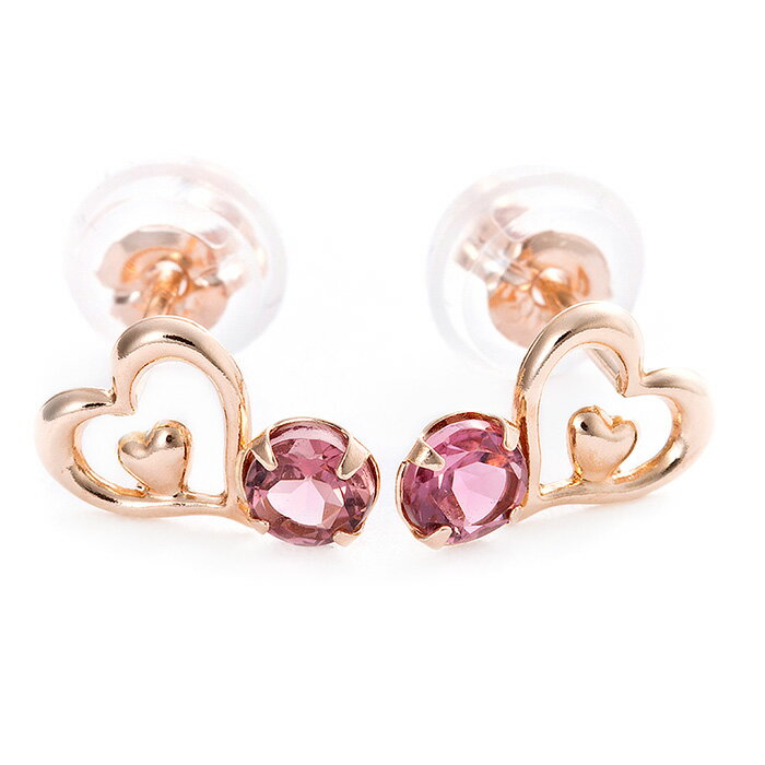 ピアス ピンクトルマリン K18 ピンクゴールド ハート スタッド シリコン製ダブルロックキャッチ 即納のサムネイル