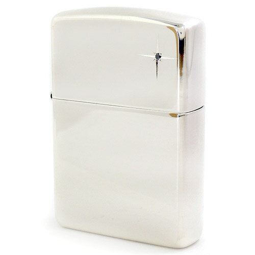 ZIPPO ライター 純銀製 #15BKDIA ブラックダイヤモンド入り 天然石 鏡面ポリッシュ ツヤ有り加工 艶あり 純銀 ジッポー スターリングシルバー92...
