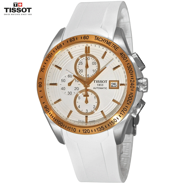 スイスブランド TISSOT T-Sport Veloci-T T024.427.27.011.00 ティソ メカニカル 自動巻 オートマチック クロノグラフ メンズ ウォッチ 腕時計 ローズゴールド ホワイト ラバーベルト t0244272701100【送料無料】【smtb-KD】