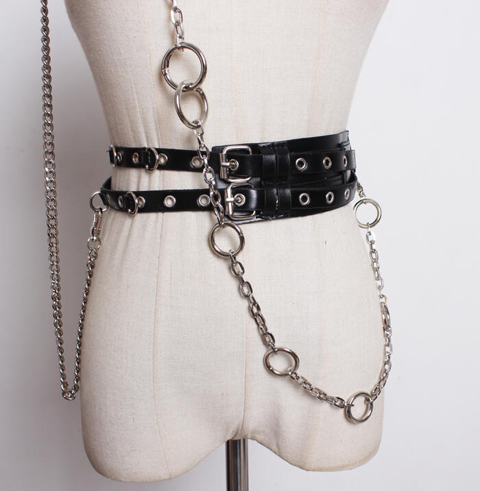 ベルト チェーン セット メンズ レディース パンク ゴシック ゴスロリ ファッション ビジュアル系 V系 コスプレ コスチューム 原宿系 クール ハロウィン メンヘラ 病み 服 地雷系 ピープス系 アクセサリー PU 3
