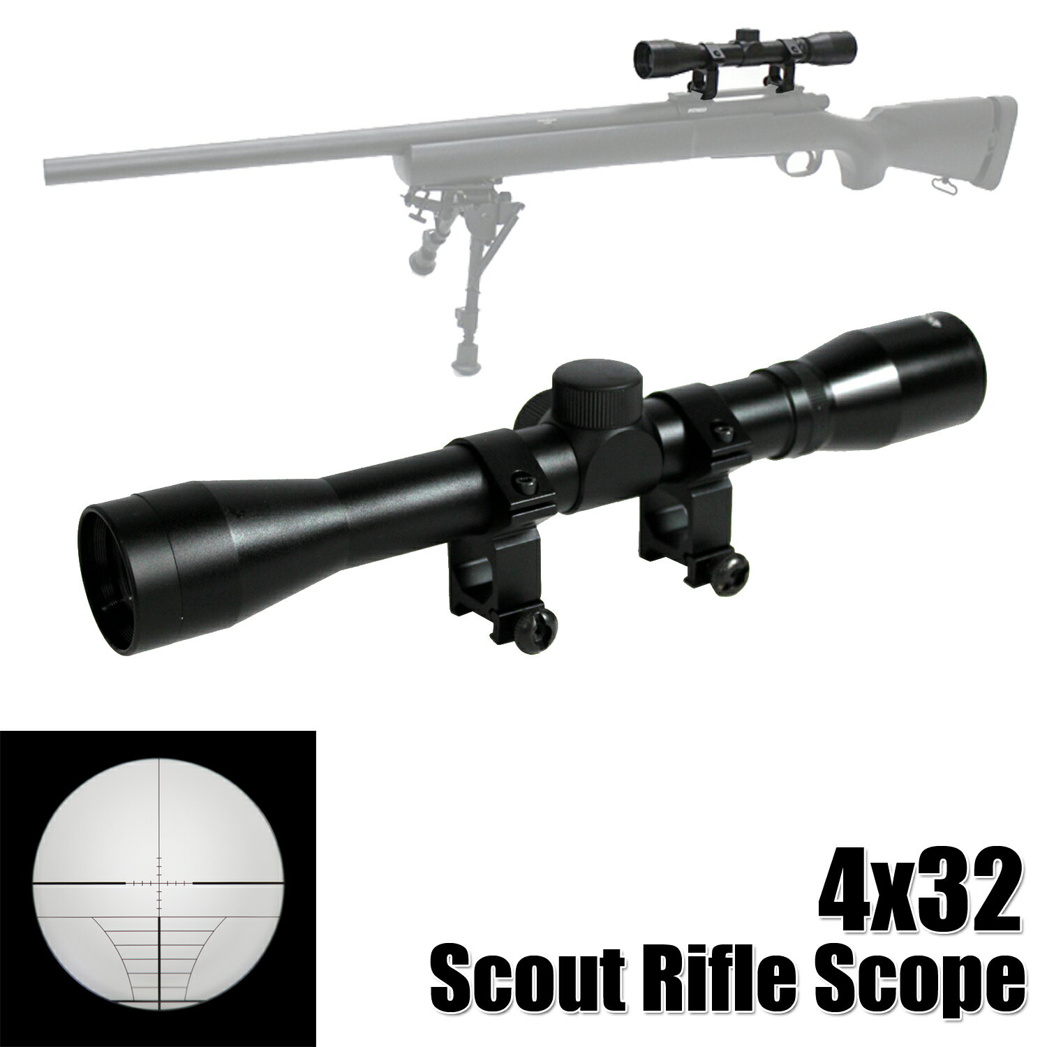 《5月17日再入荷商品》UFC Scout Rifle Scope 4x32 マウントリング付