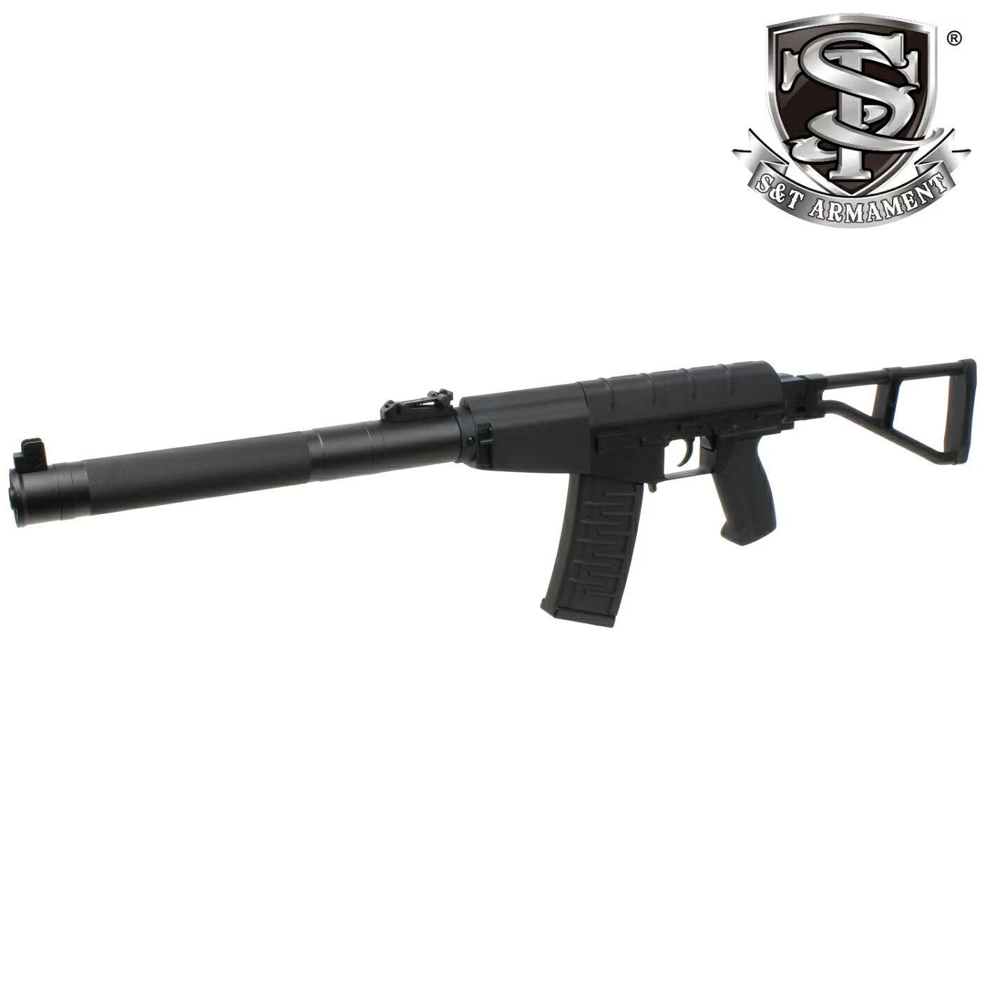 ・メーカー：S&T ・本体材質：ナイロン樹脂/メタル ・全長：約690 - 910mm ・重量：約2780g ・付属マガジン装弾数：300連 ゼンマイ給弾式 ・コネクター形状：タミヤコネクター（対応バッテリー：7.4V Lipoバッテリーセパレートタイプ） 　STLBY30M「S&T 7.4v Lipo 1400mAh 40C セパレートバッテリー ミニコネクター(123*19*5*2)」 　STLBY05「Lipo7.4v1300mAh 2セパバッテリー(103*20*7.5*2)」 ・セレクター：セーフティ/セミオート/フルオート ・ファイヤートレーサー内蔵 　マズルフラッシュ機能を搭載したトレーサーです。 　射撃時のマズルフラッシュを再現します。 　専用の蓄光BB弾(グリーン)を使用すると、曳光弾のような光の弾道を確認できます。 　内部にはUSB Type-C充電式のリチウムバッテリーを内蔵。3.7V 240mAh