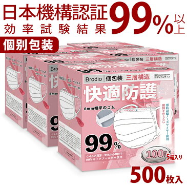 【2〜3日以内に発送】粉盒マスク 個包装 500枚(100枚入*5箱) 小さめサイズ 女性子供用 平ゴム 使い捨てマスク マスクゴム プリーツ 不織布マスク 飛沫花粉対策 防護マスク 耳痛くならない