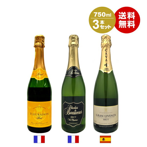 沖縄以外送料無料 スパークリングワイン3本セット750ml×3本 ワインセット 3本セット White フランス スペイン カヴァ ワインセット 白セット 泡 家のみ 家飲み 宅のみ 宅飲み 家飲みワインセットワイン ギフト 父の日 お中元