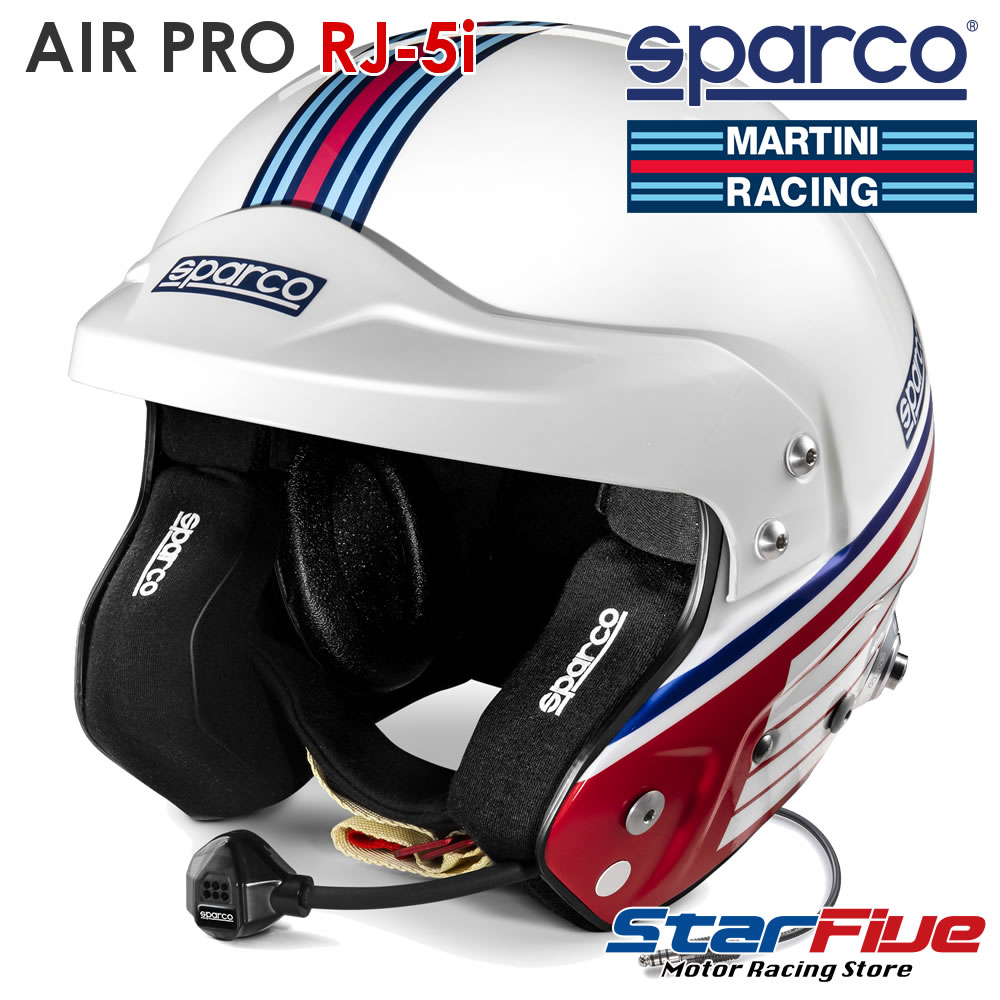 スパルコ×マルティーニレーシング ジェットヘルメット AIR PRO RJ-5i 四輪用 ストライプ インターコム付き FIA8859-2015公認 Sparco MARTINI RACING