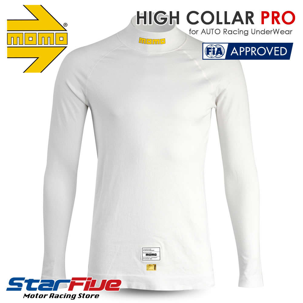MOMO 耐火シャツ HIGH COLLAR PRO アンダーウェア トップ ホワイト 4輪用 耐火 FIA8856-2018公認 モモ