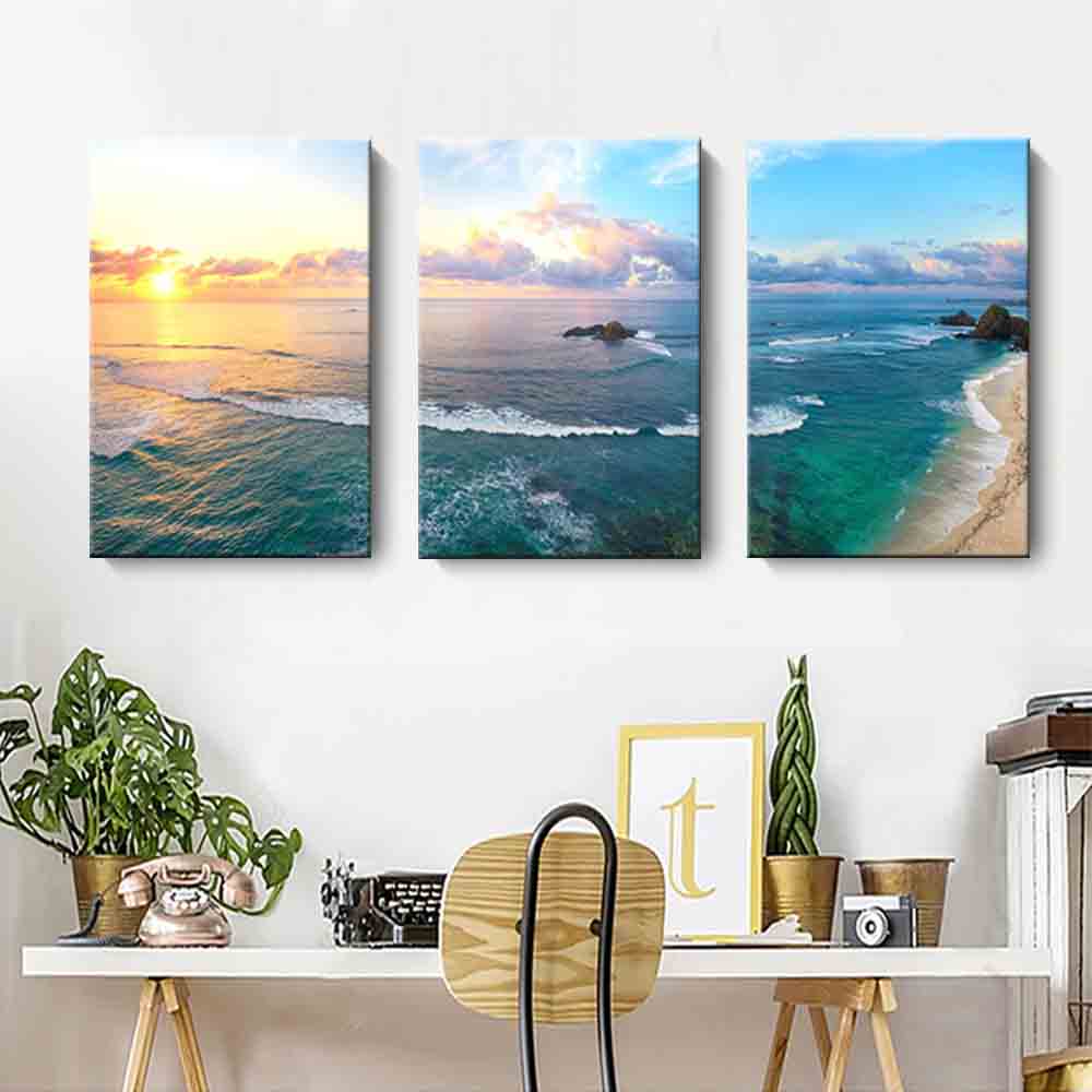 【全品対象 最大1,500円OFF】ファブリック 3枚セット 海 絵画 インテリア 絵 アートフレーム 人気30×40cm 壁掛け 壁絵 おしゃれ インテリアアート 玄関 リビング フレーム アートパネル リビング プレゼント モダン おしゃれ 飾る 送料無料（楽天・STARABAPLUS）