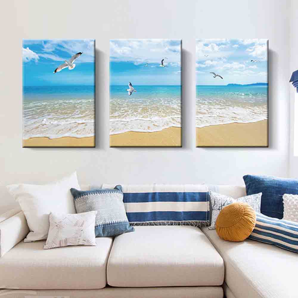 Rakuten - 【6/4〜全品ポイント10倍！】ファブリック 3枚セット 海 海辺 ビーチ 砂浜 絵画 インテリア 絵 アートフレーム 人気30×40cm 壁掛け 壁絵 おしゃれ インテリアアート 玄関 リビング フレーム アートパネル リビング プレゼント モダン おしゃれ 飾る 送料無料