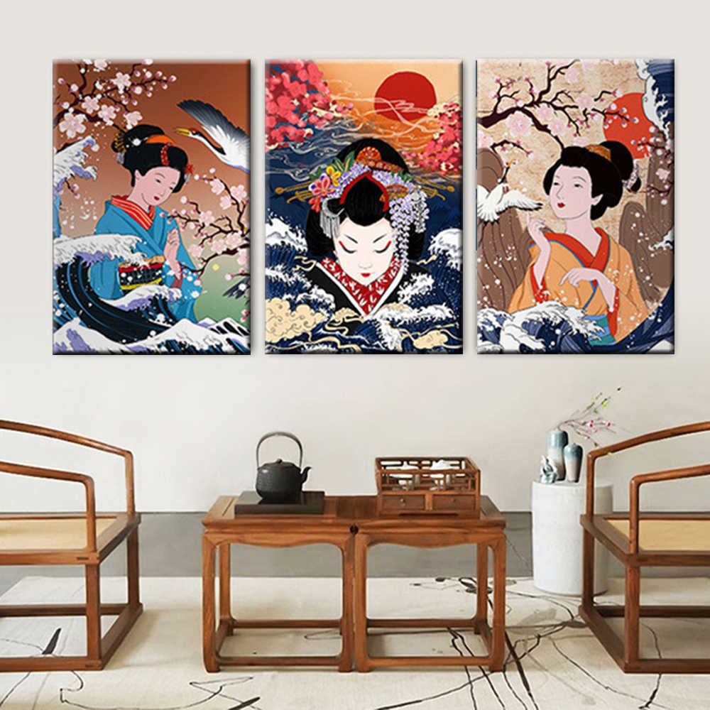 Rakuten - 【6/4〜全品ポイント10倍！】ファブリック 3枚セット 和風 絵画 インテリア 絵 アートフレーム 歌舞伎 かぶき 花魁 おいらん 人気30×40cm 壁掛け 壁絵 おしゃれ インテリアアート 玄関 リビング フレーム アートパネル リビング プレゼント モダン おしゃれ 飾る 送料無料
