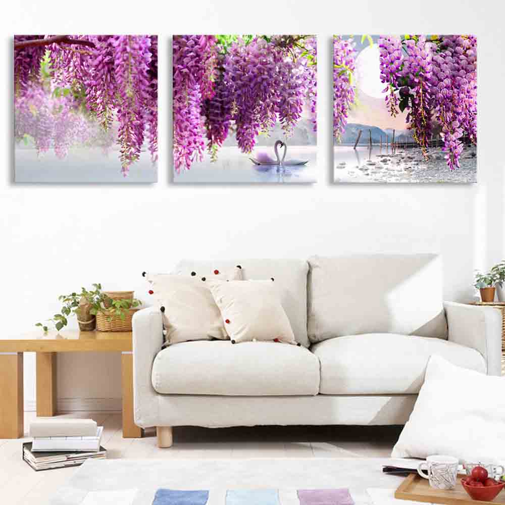 Rakuten - 【10日限定クーポン＆P10倍！】ファブリック 3枚セット 絵画 インテリア 絵 アートフレーム 植物 花 はな 人気 40×40cm 壁掛け 壁絵 おしゃれ インテリアアート 玄関 リビング フレーム アートパネル リビング プレゼント モダン おしゃれ 飾る 送料無料