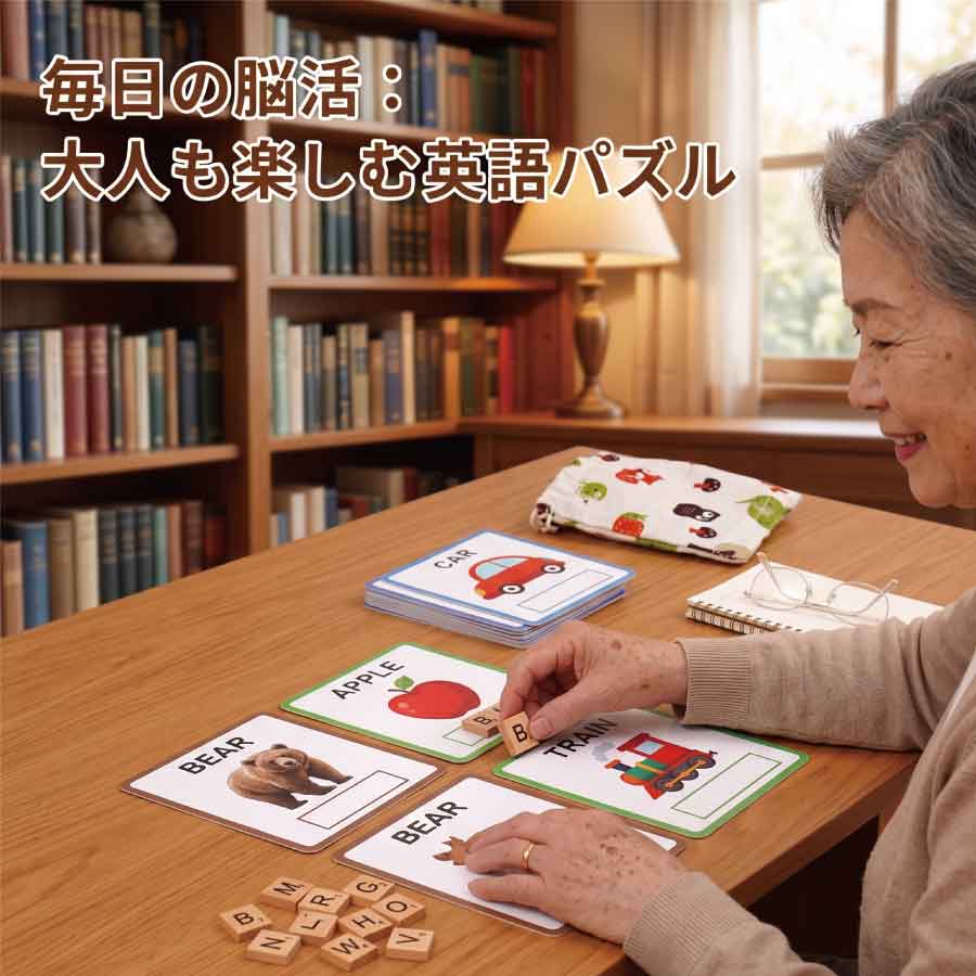 英語 パズル アルファベット 木製 カード 知育 脳活 シニア 高齢者 リハビリ ゲーム 手先 運動 指先と頭を使って楽しく脳を活性化する、木製アルファベット英語パズルです。 5