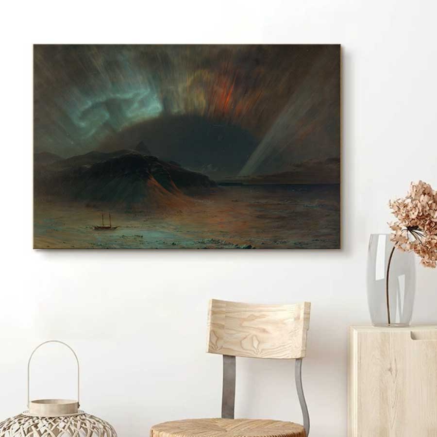フレデリック・エドウィン・チャーチ オーロラ 75cm×50cm 名画 絵画 インテリア 油絵 風景画 壁掛け オシャレ 装飾 ホテル カフェ リビング ファブ...