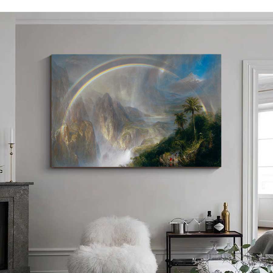 フレデリック・エドウィン・チャーチ 熱帯地方の雨季 75cm×50cm 名画 絵画 インテリア 油絵 風景画 壁掛け オシャレ 装飾 ホテル カフェ リビング ファブリック アートパネル プレゼント母の日 送料無料