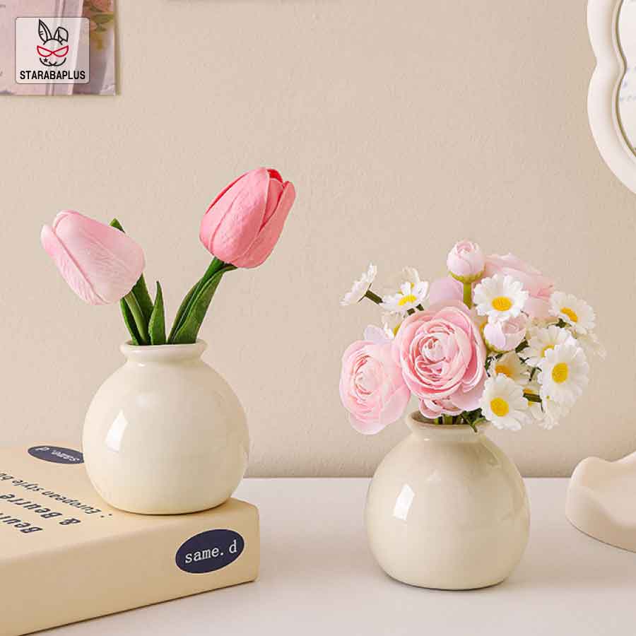 Rakuten - 【6/4〜全品ポイント10倍！】北欧風 一輪挿し 花瓶 フラワーベース かわいい 陶器 ミニ花瓶 造花付き 韓国インテリア おしゃれ 卓上 花器 小さめ 花飾り リビング 玄関 寝室 ギフト