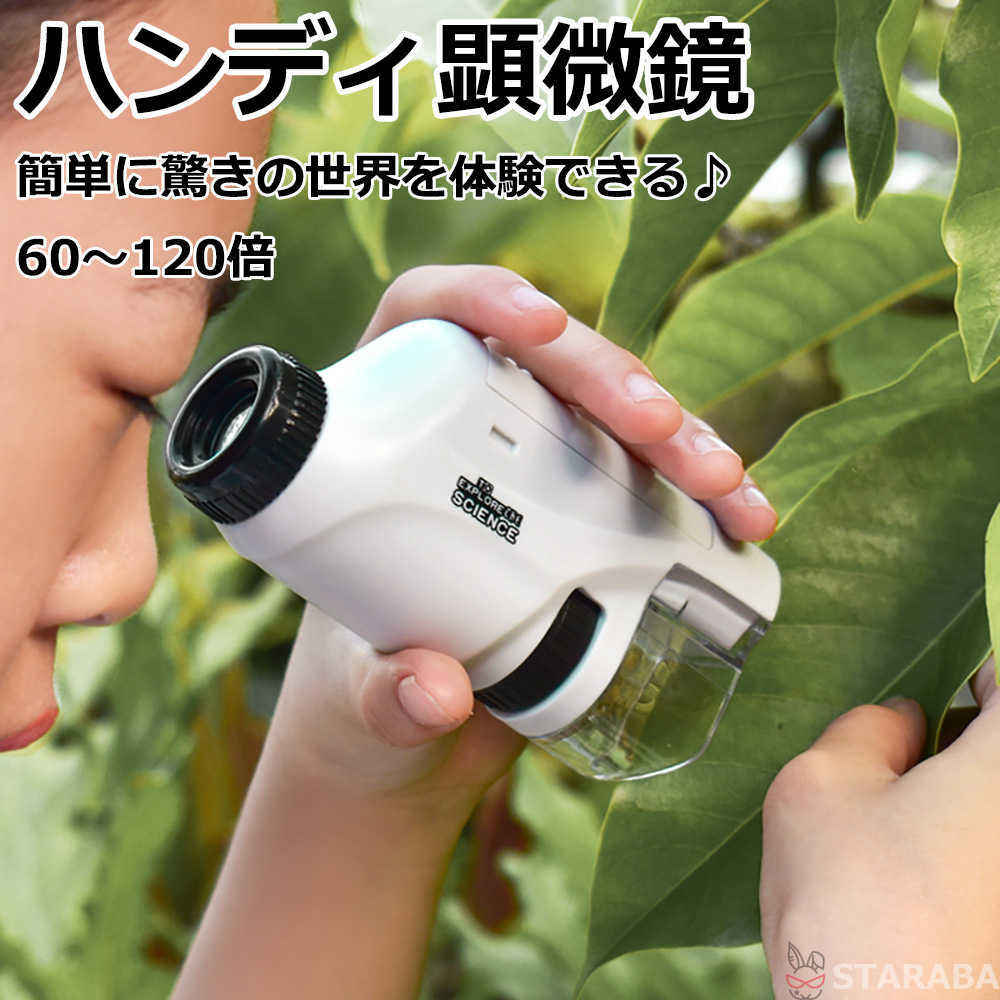 「要エントリー★ポイント10倍」 顕微鏡 子供 ハンディ顕微鏡 60〜120倍 小学生 自由研究 野外観察 趣味 LEDライト内蔵 けんびきょう コンパクト 観察 送料無料
