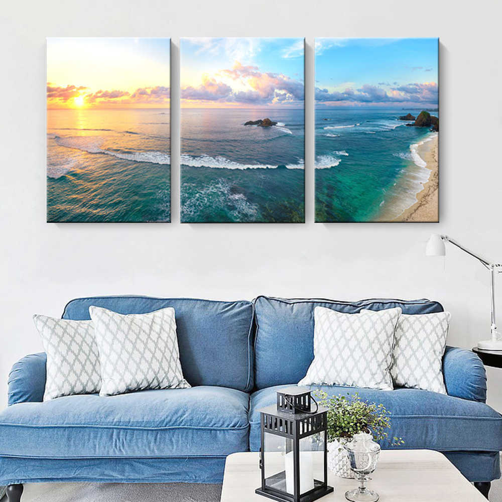 Rakuten - 【最大1,500円OFF クーポン】 ファブリック 3枚セット 海 絵画 インテリア 絵 アートフレーム 人気30×40cm 壁掛け 壁絵 おしゃれ インテリアアート 玄関 リビング フレーム アートパネル リビング プレゼント モダン おしゃれ 飾る 送料無料