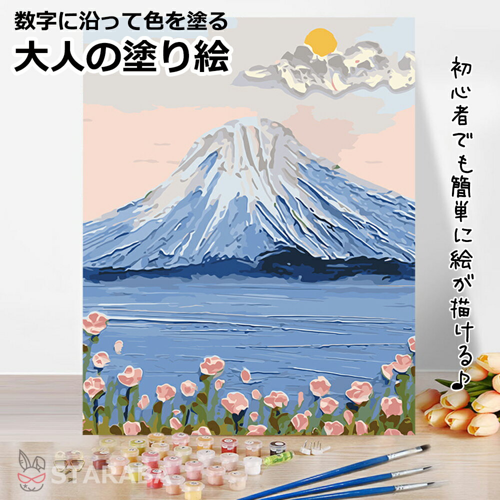 大人の塗り絵 フレーム付き 50x40cm ナンバーペイント 富士山 絵画 風景画 塗り絵数字 キャンバス50x40cm 数字 アクリル絵の具 塗り絵キット インテリア 絵画 アートパネル 誕生日 プレゼント ギフト 暇つぶし おうち時間 初心者向け 父の日 送料無料