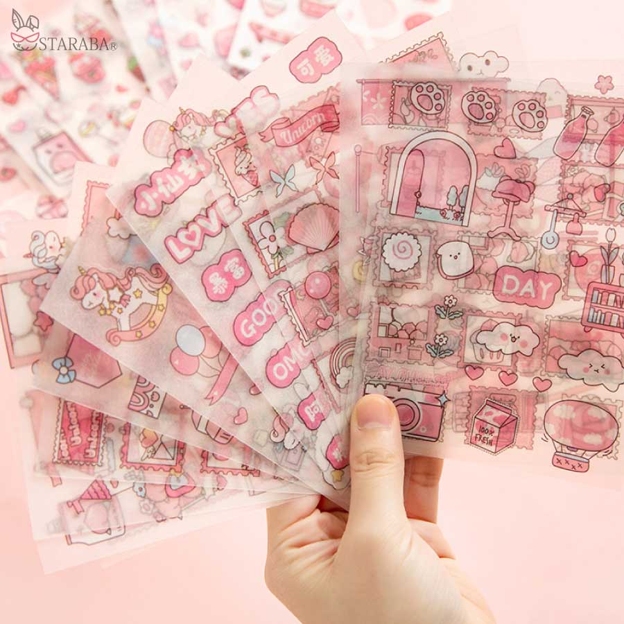 16枚入り 4種類 手帳ステッカー コラージュシール フレークシール デコ 可愛いシール ユニコーン モモ イチゴ 桜 インスタ DIY 手帳の飾り 素材 デイリー 日記 雑貨 ノート装飾 スマホケース プレゼント メール便 送料無料の商品画像 2