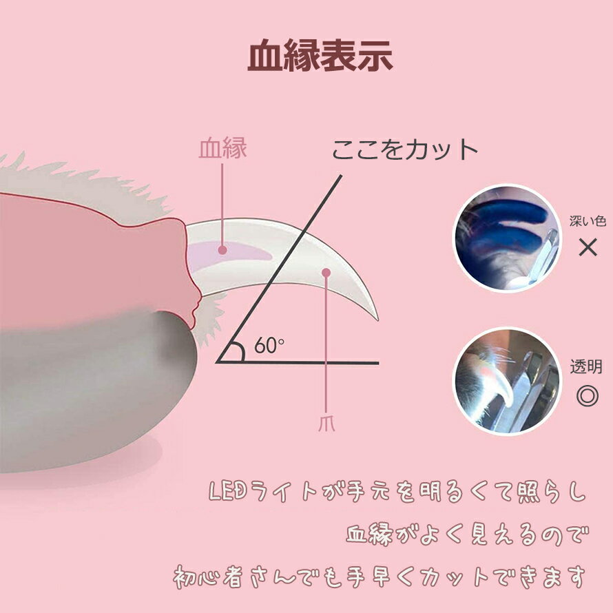 「★最大P20倍＆P10倍」 犬 猫 爪切り ニッパー 型 ネイルックカッター LEDライト 切りすぎ防止 飛び散りガード ヤスリ 付き 軽量 爪 お手入れ ストレス軽減 送料無料 3