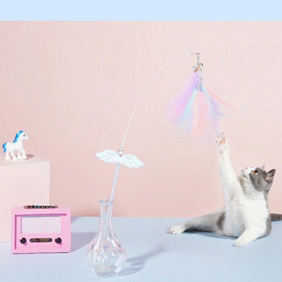 猫じゃらし ユニコーンカラー 羽 おもちゃ 室内遊び ストレス解消 ゆらゆら ネコ 送料無料