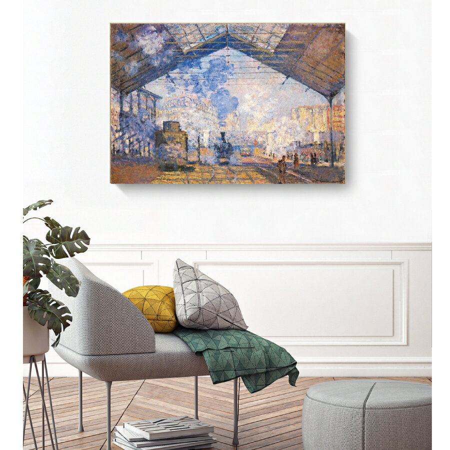 Rakuten - 【最大1,500円OFF クーポン】 クロード・モネ ラン＝ラザール駅 油絵 風景画 壁掛け 名画 ファブリック パネル オシャレ インテリア アートパネル リビング プレゼント 送料無料