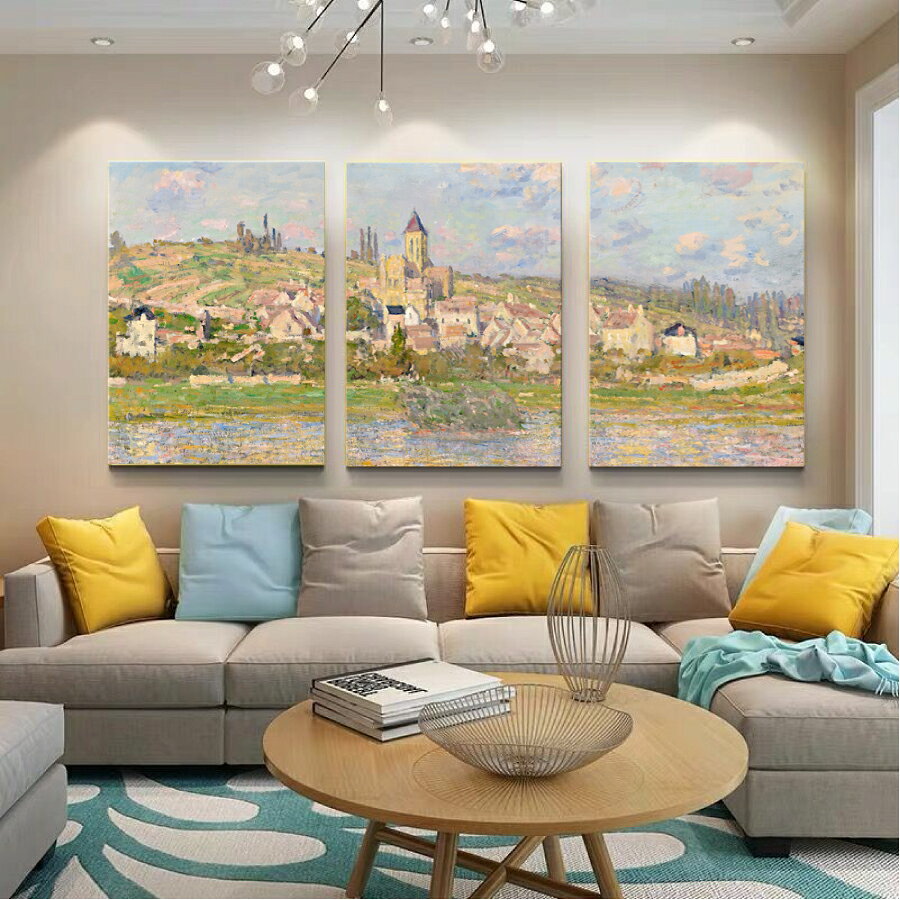 Rakuten - 【最大1,500円OFF クーポン】 クロード・モネ ヴェトゥイユ 3枚セット 油絵 風景画 壁掛け 名画 ファブリック パネル オシャレ インテリア アートパネル リビング プレゼント 送料無料
