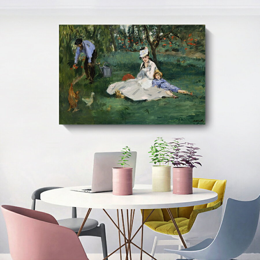 Rakuten - 【スーパーSALE★P10倍】 クロード・モネ アルジャントゥイユの庭にいるモネ家 油絵 風景画 壁掛け 名画 ファブリック オシャレ インテリア アートパネル プレゼント 送料無料