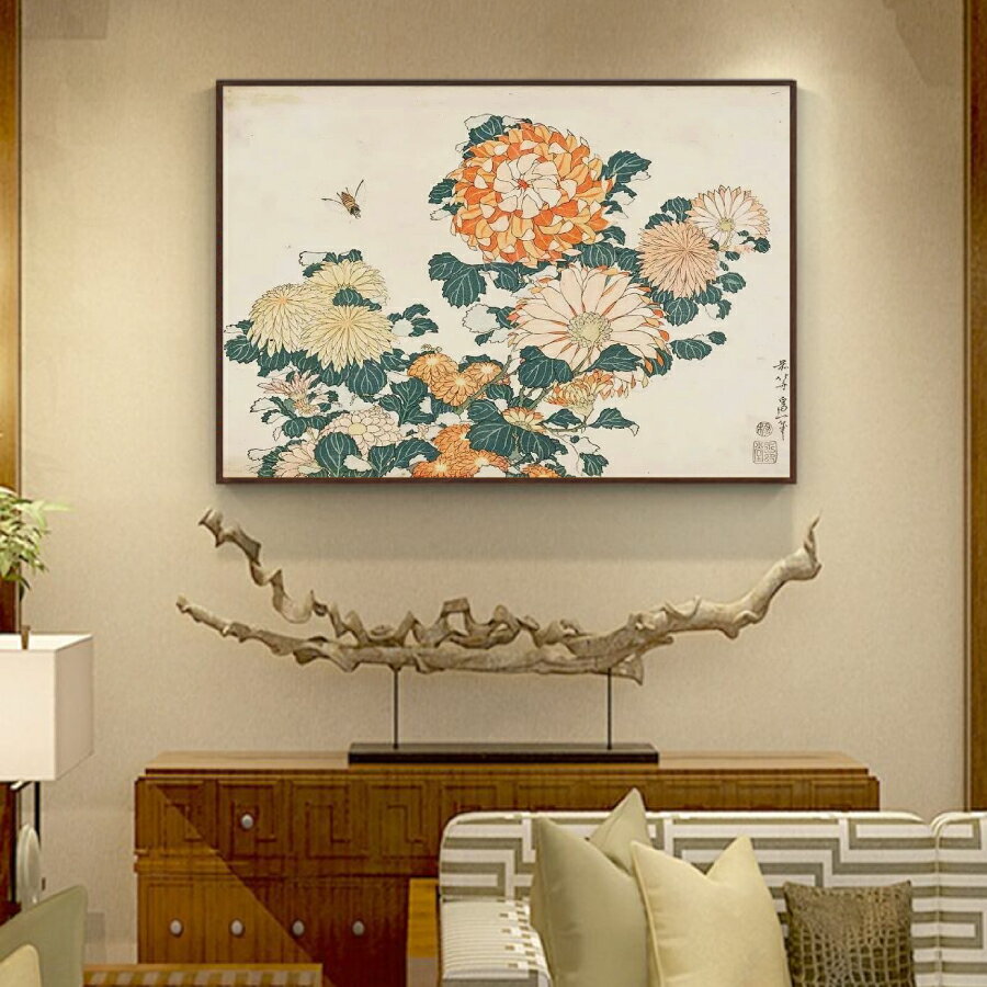 Rakuten - 【最大1,500円OFF クーポン】 葛飾北斎「菊と蜂」60×50 風景画 壁掛け 名画 ファブリック オシャレ インテリア アートパネル プレゼント 送料無料
