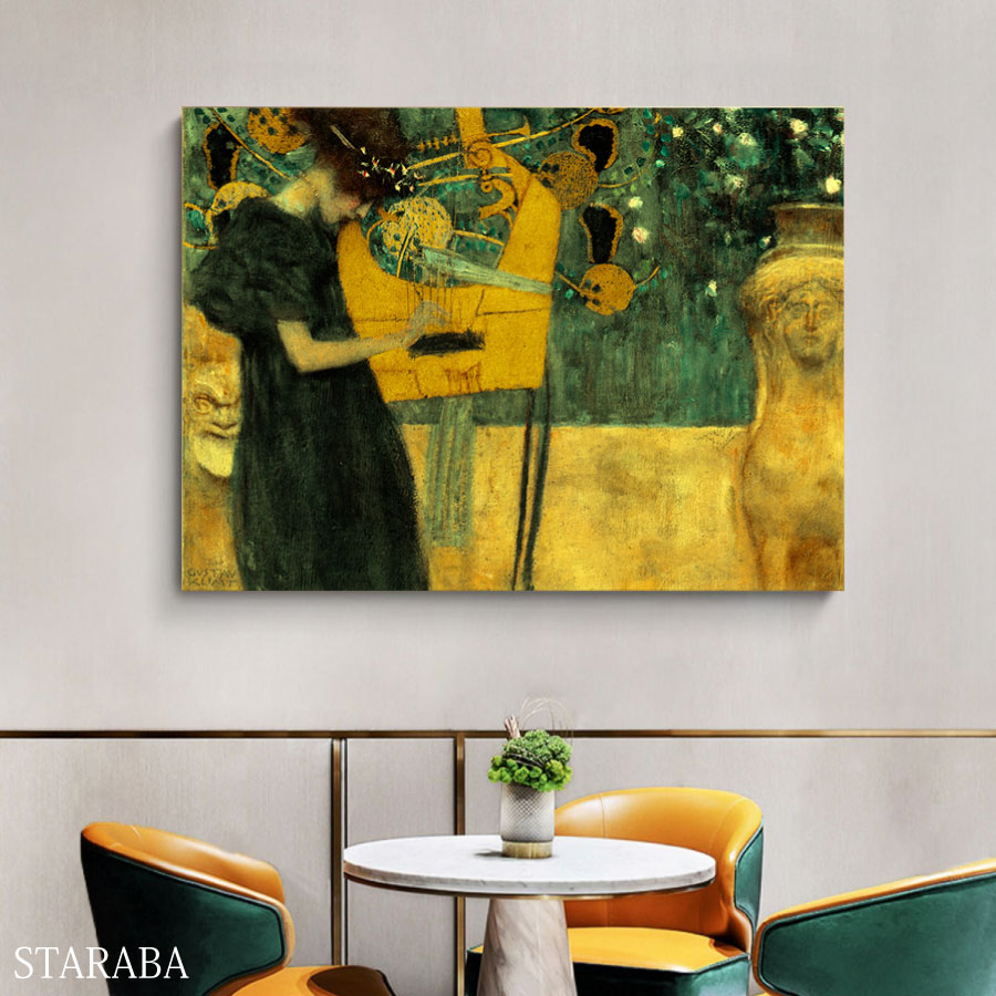 【最大1,500円OFF クーポン】 グスタフ クリムト 音楽 I パネル 名画 絵画 インテリア アート 人気 50×70cm 装飾 壁掛け 壁絵 ホテル カフェ 旅館 リビング アートパネル ファブリック プレゼント 送料無料
