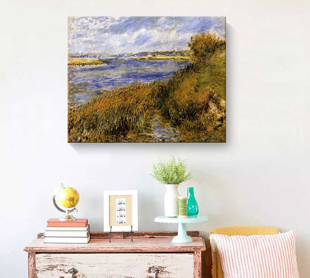 Rakuten - 【スーパーSALE★P10倍】 ルノワール The Banks of the Seine at Champrosay 絵画 風景画 ファブリックパネル インテリア 絵 アートフレーム プリキャンバス複製画 人気40×50cm 壁掛け おしゃれ 玄関 リビング アートパネル 店舗 プレゼント 送料無料