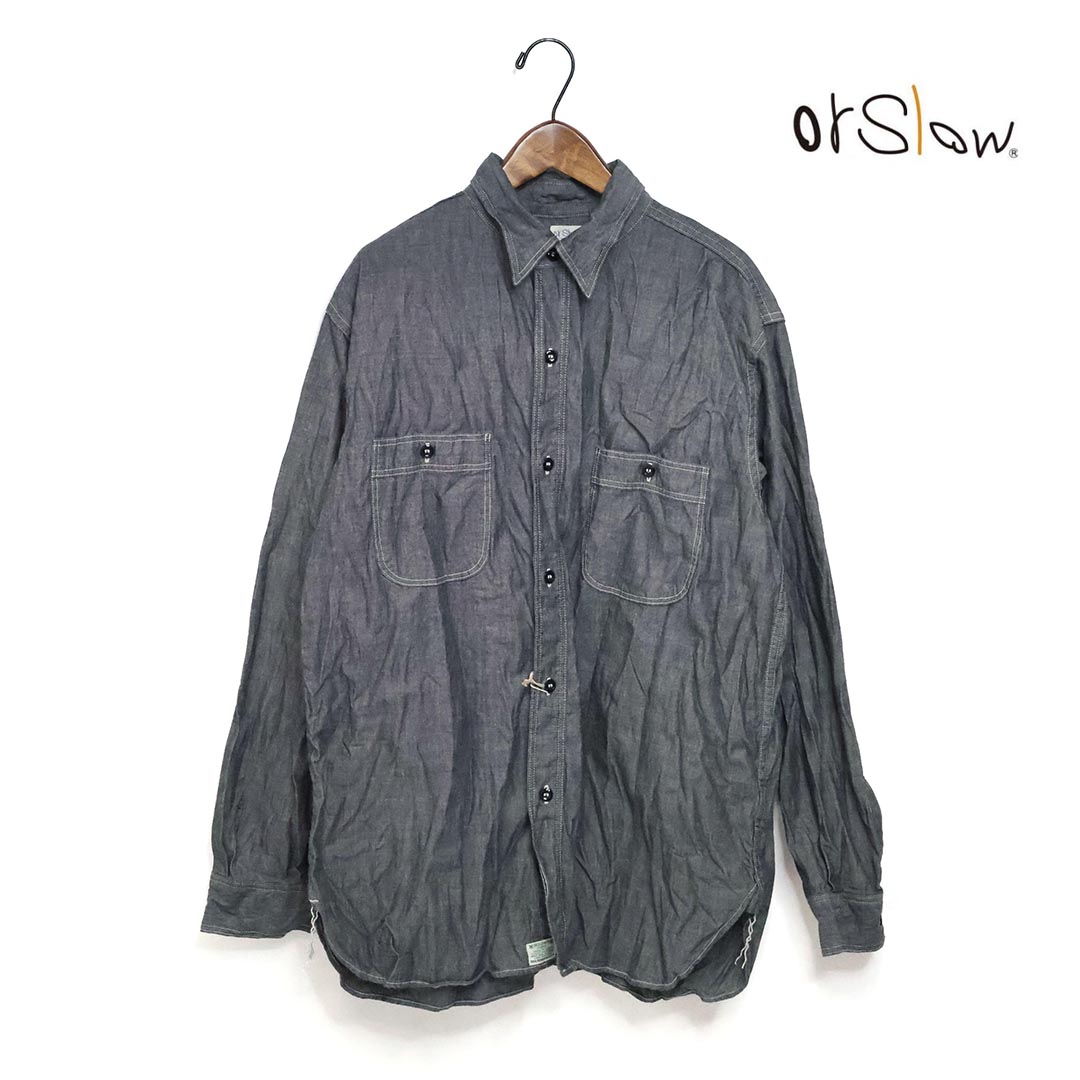 Chambray Shirts - メンズ orSlow オアスロウ リラックスフィット ブラックシャンブレー ワークシャツ 日本製 品番：01-8270-61