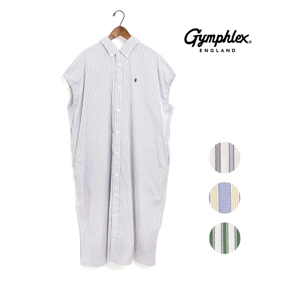 ☆【SALE】レディース Gymphlex ジムフレックス マルチストライプスリーブレス ボタンダウンシャツワンピース 品番:GY-B0246MTS【20%OFF】【クーポン対象外】