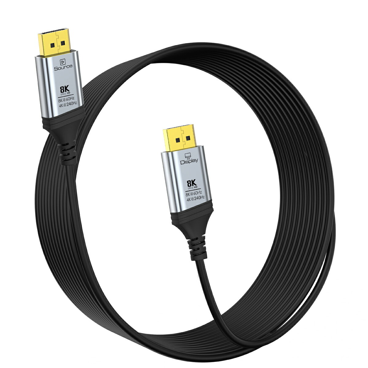 DisplayPort対応のディスプレイ機器をホストから最大50メートル離れた場所まで延長できます。8K×4K@60Hzの解像度でも信号劣化なく伝送可能です。 ■ 特長 ● 最大8K UHD (7680x4320@60Hz) の解像度に対応しています。 ● 最大50mまで延長可能です。 ● RGB/Y'CbCr 4:4:4 カラー対応（DSC使用時）しています。 ● 伝送方式：光ファイバー（銅線＋光ファイバーのハイブリッド）を採用しています。 ● AUXおよびホットプラグ・チャネルは銅線で伝送しています。 ● DPCPに対応しています。 ● 外部電源は不要です。 ● 6カ月保証付きです。 ※このケーブルは、接続方向がございます。 ※最小曲げ半径は4cm(40mm)となります。配線の際はご注意ください。 ※お使いのモニターの発色具合によって、実際のものと色が異なる場合がございます。 ※分配器、切替器等をご利用の場合は、事前にご連絡ください。 ■ プラグ・ケーブル・カラー ・プラグ：DisplayPort 20pinオス/DisplayPort 20pinオス ・対応機種：PC・モニタ・プロジェクターなどDisplayPort端子があるもの ・ケーブル：長さ　10m-50m/太さ　6mm ・カラー：ブラック ■ 出荷日 通常在庫品です。決済確認後即日または翌営業日までに出荷いたします。